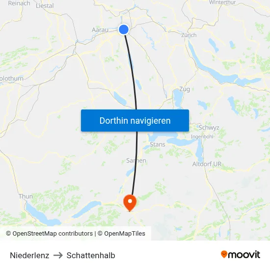 Niederlenz to Schattenhalb map