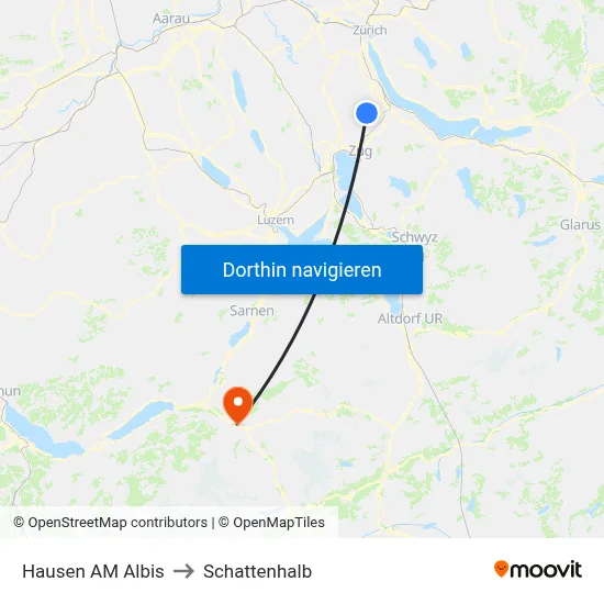 Hausen AM Albis to Schattenhalb map