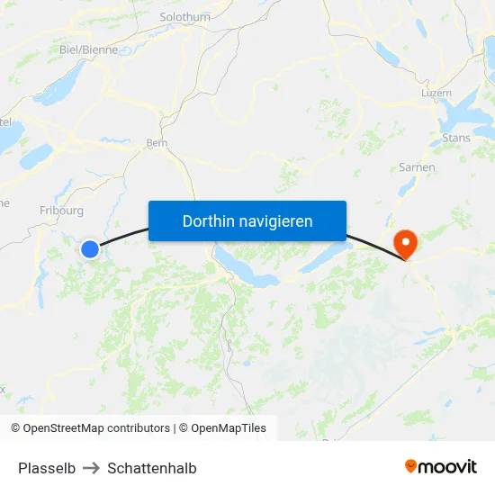 Plasselb to Schattenhalb map