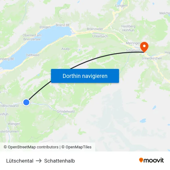 Lütschental to Schattenhalb map