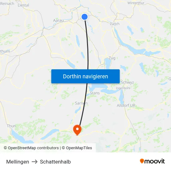 Mellingen to Schattenhalb map