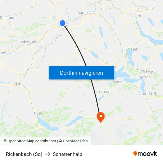 Rickenbach (So) to Schattenhalb map