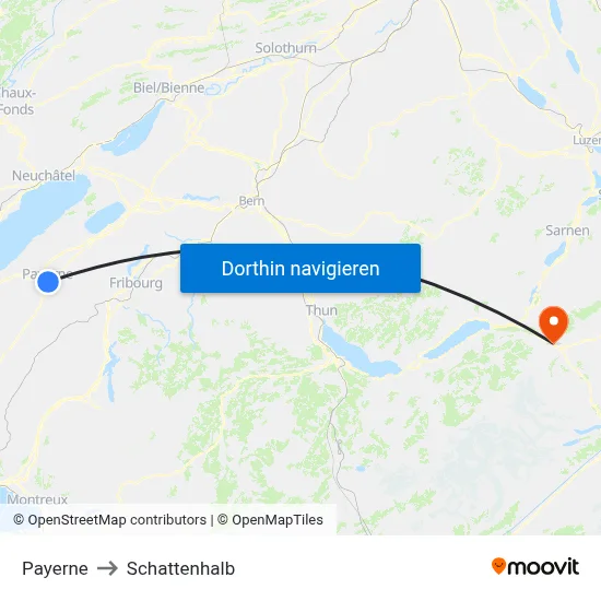 Payerne to Schattenhalb map