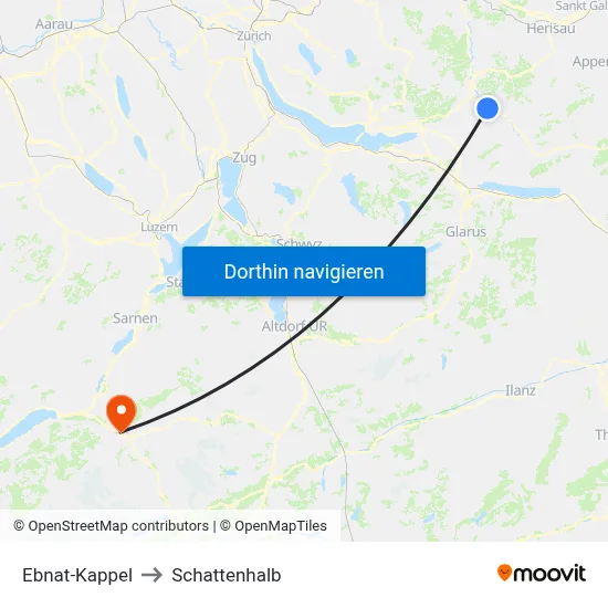 Ebnat-Kappel to Schattenhalb map