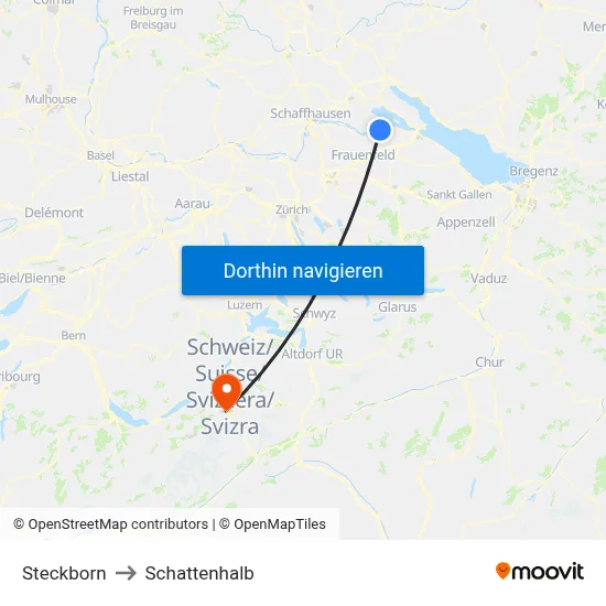 Steckborn to Schattenhalb map
