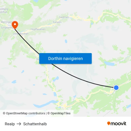 Realp to Schattenhalb map