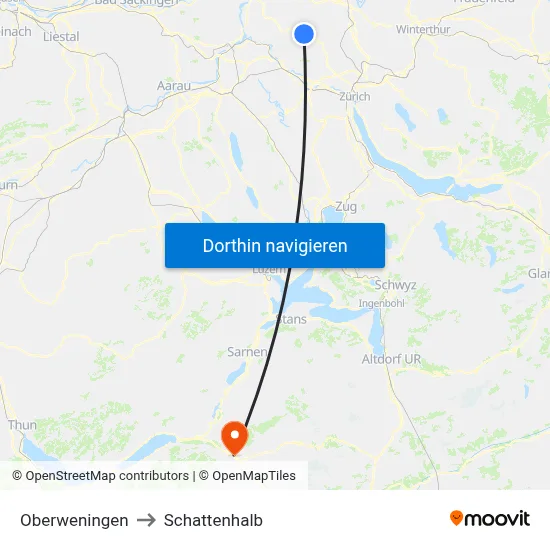 Oberweningen to Schattenhalb map