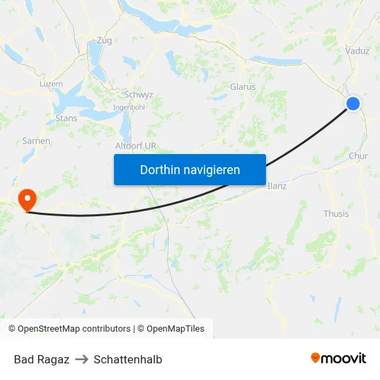 Bad Ragaz to Schattenhalb map