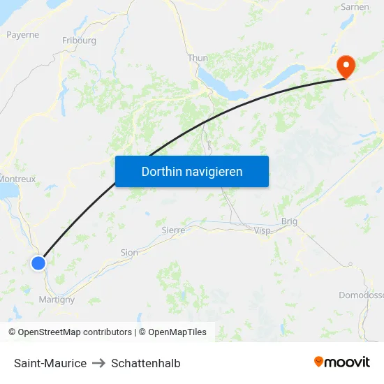 Saint-Maurice to Schattenhalb map