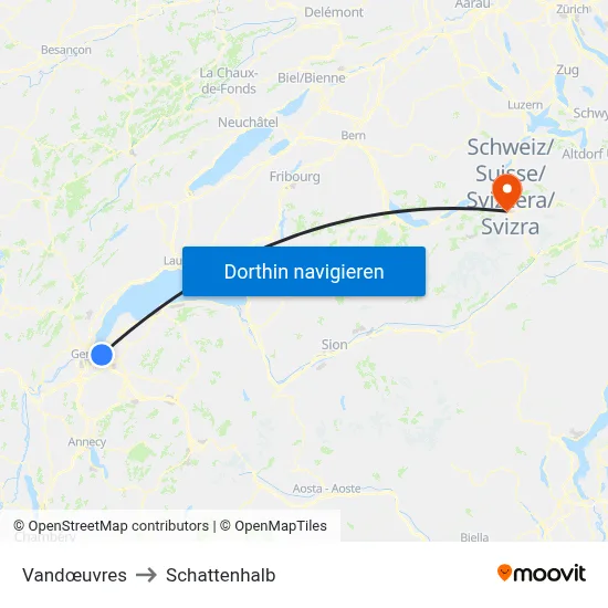 Vandœuvres to Schattenhalb map