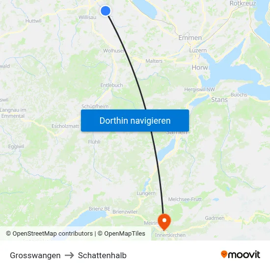 Grosswangen to Schattenhalb map