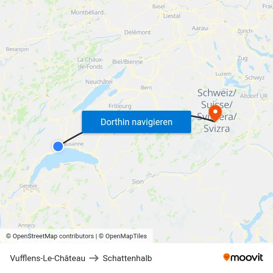 Vufflens-Le-Château to Schattenhalb map