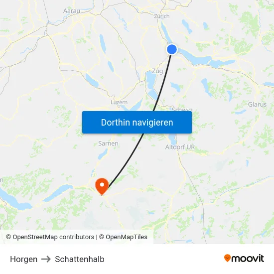 Horgen to Schattenhalb map