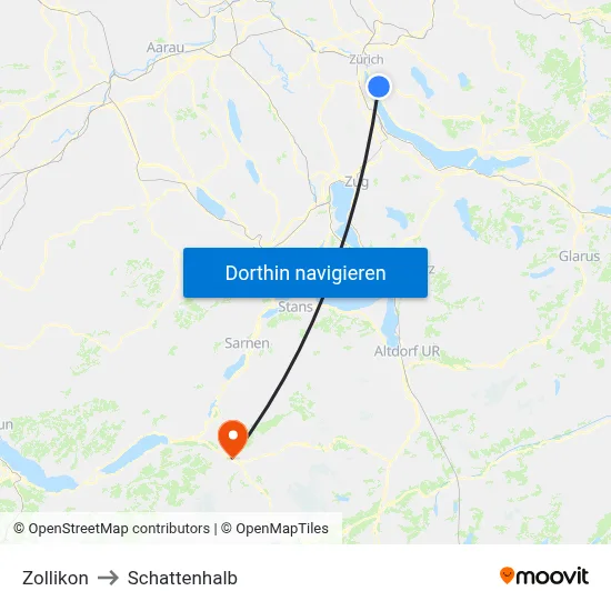 Zollikon to Schattenhalb map
