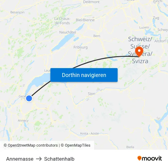 Annemasse to Schattenhalb map