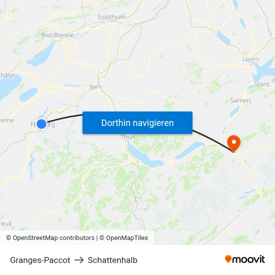 Granges-Paccot to Schattenhalb map