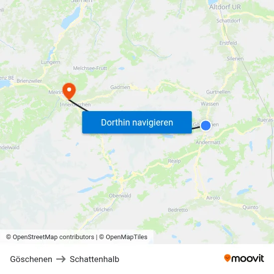 Göschenen to Schattenhalb map