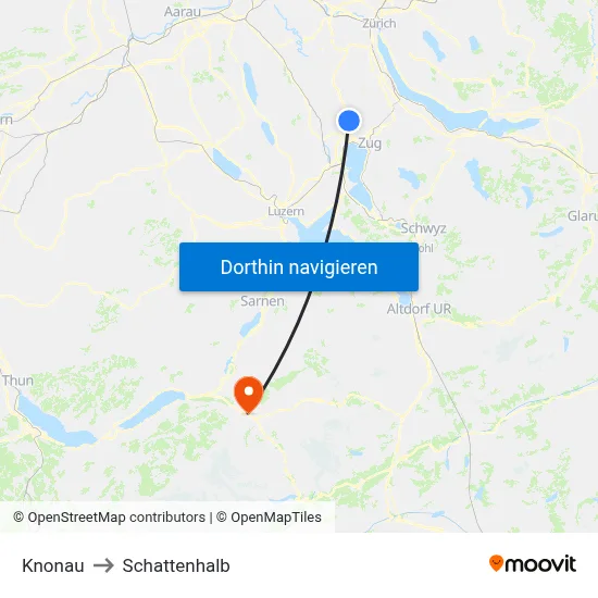 Knonau to Schattenhalb map