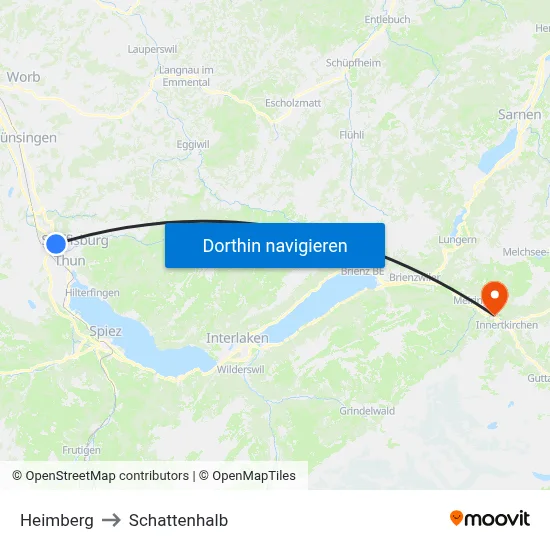Heimberg to Schattenhalb map