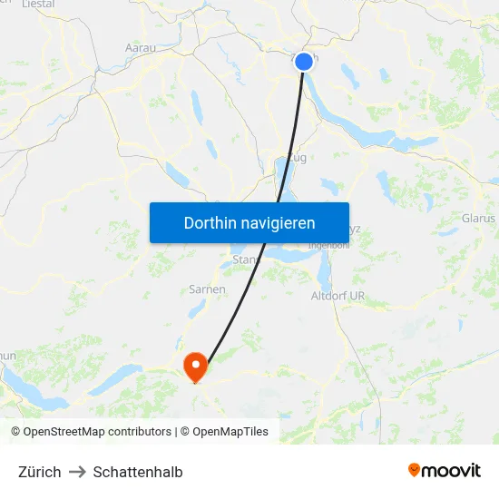 Zürich to Schattenhalb map