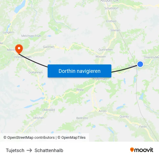 Tujetsch to Schattenhalb map