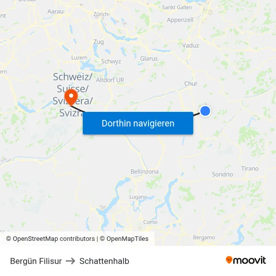 Bergün Filisur to Schattenhalb map