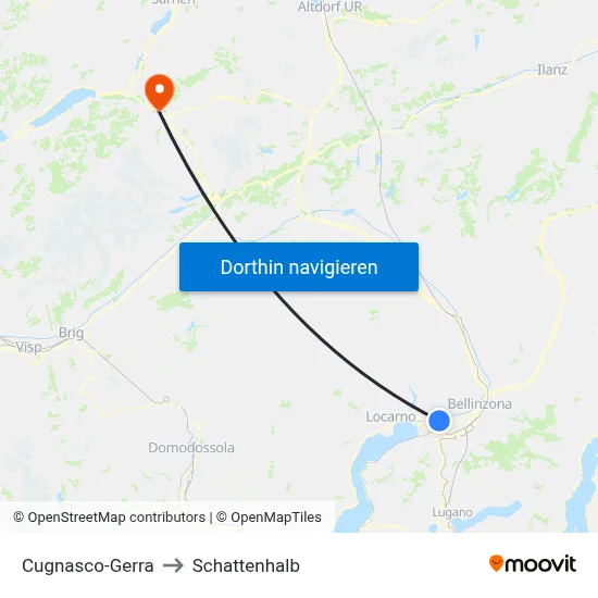 Cugnasco-Gerra to Schattenhalb map