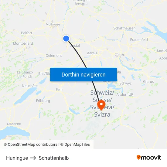 Huningue to Schattenhalb map