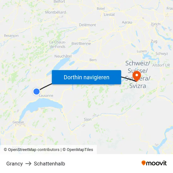 Grancy to Schattenhalb map