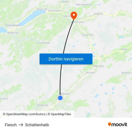 Fiesch to Schattenhalb map