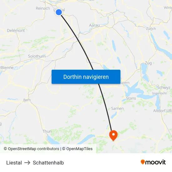 Liestal to Schattenhalb map