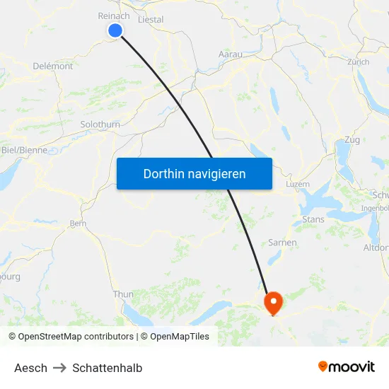 Aesch to Schattenhalb map