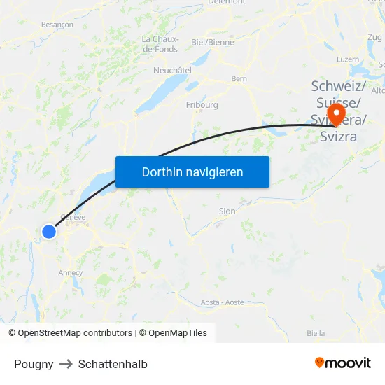 Pougny to Schattenhalb map