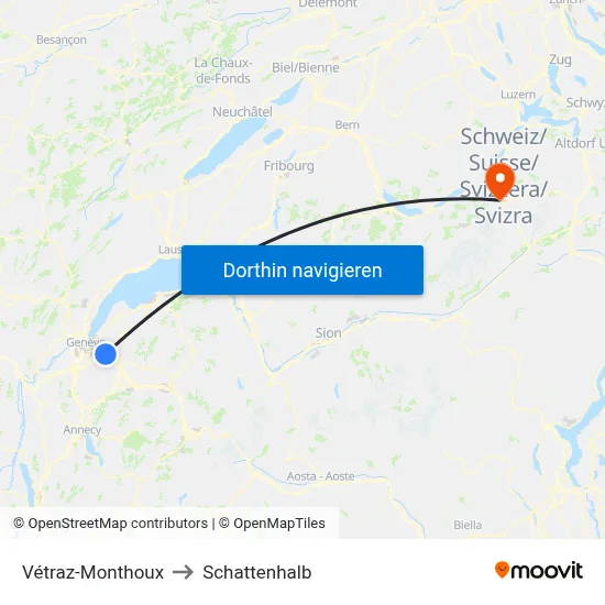 Vétraz-Monthoux to Schattenhalb map