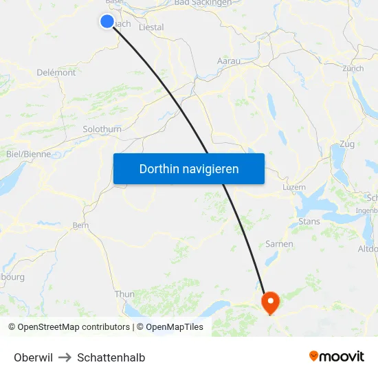 Oberwil to Schattenhalb map