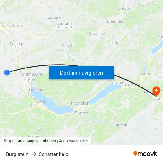 Burgistein to Schattenhalb map