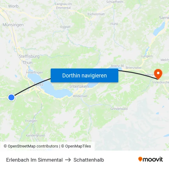 Erlenbach Im Simmental to Schattenhalb map