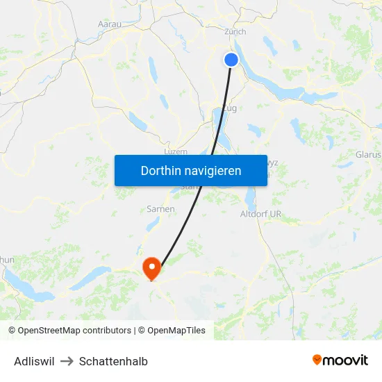 Adliswil to Schattenhalb map