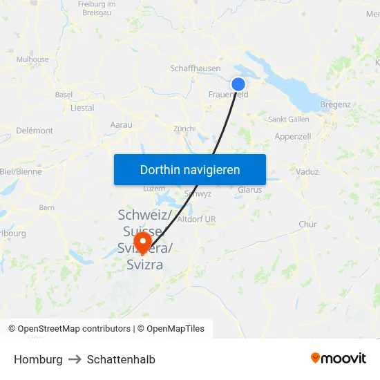 Homburg to Schattenhalb map