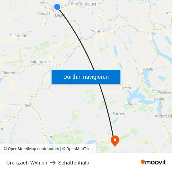 Grenzach-Wyhlen to Schattenhalb map