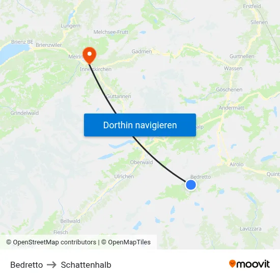 Bedretto to Schattenhalb map