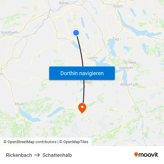 Rickenbach to Schattenhalb map