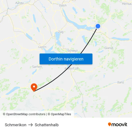 Schmerikon to Schattenhalb map