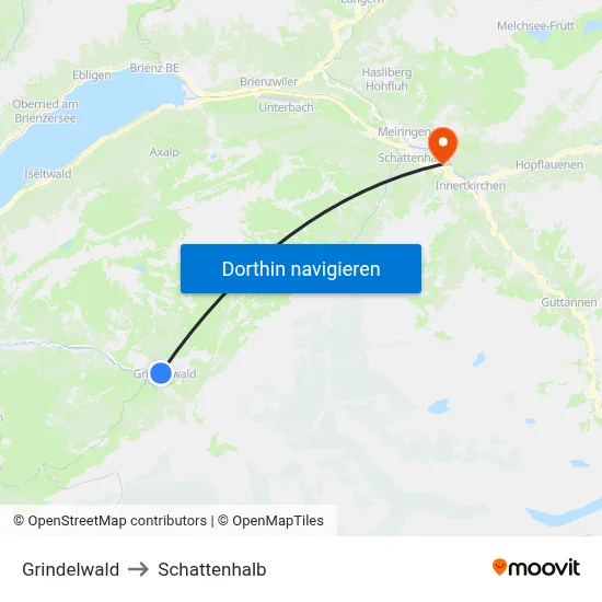 Grindelwald to Schattenhalb map