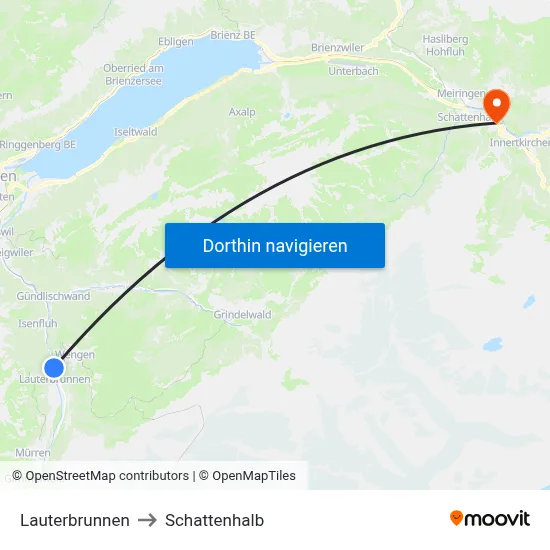Lauterbrunnen to Schattenhalb map