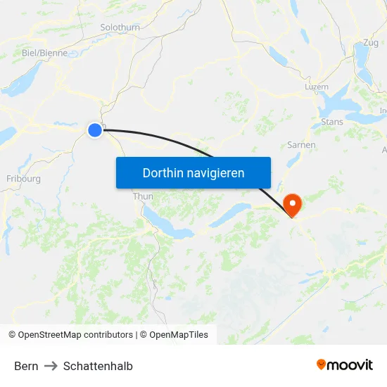 Bern to Schattenhalb map