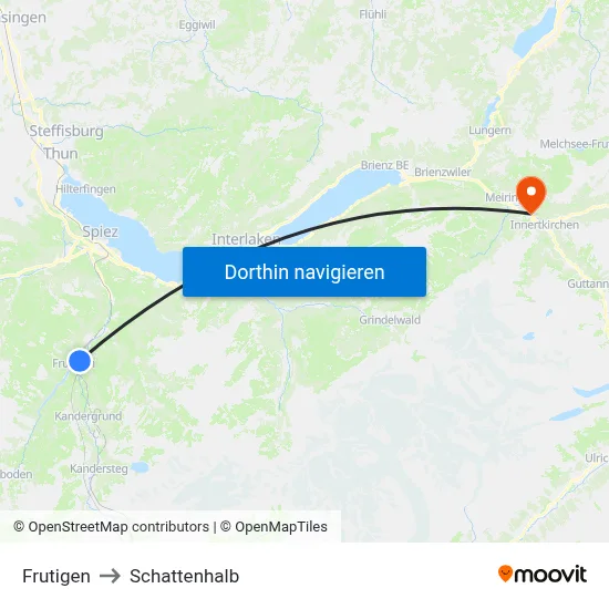 Frutigen to Schattenhalb map