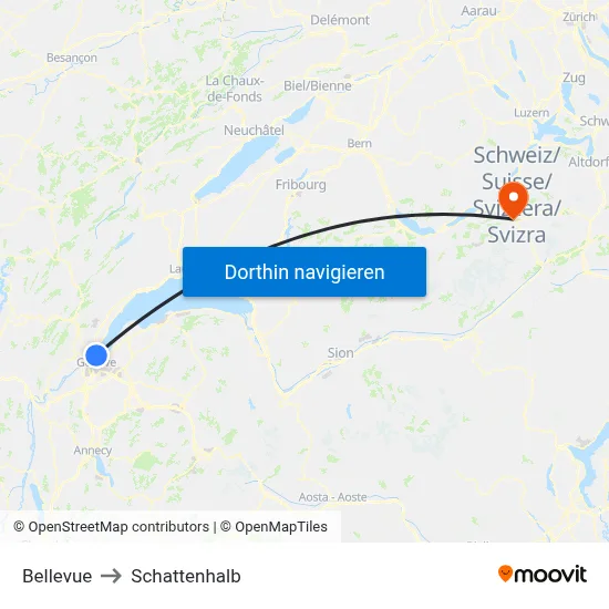 Bellevue to Schattenhalb map