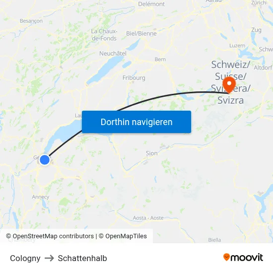 Cologny to Schattenhalb map