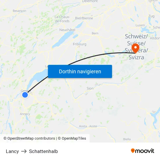 Lancy to Schattenhalb map
